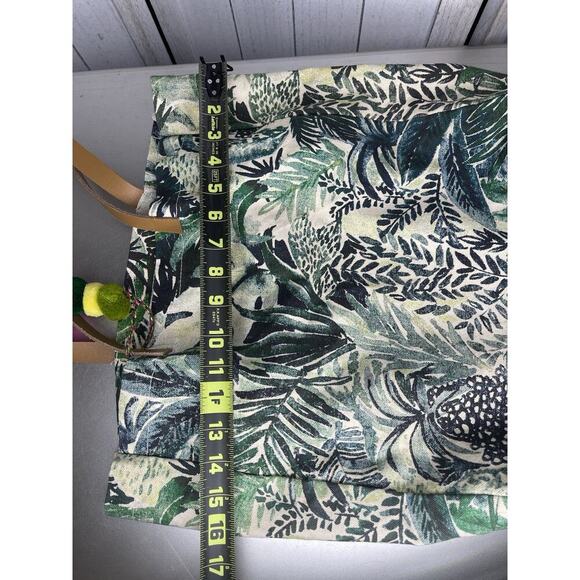 Eccolo Canvas Pom-pom Tote Bag Green Leaf Tropical Design - Picture 6 of 6